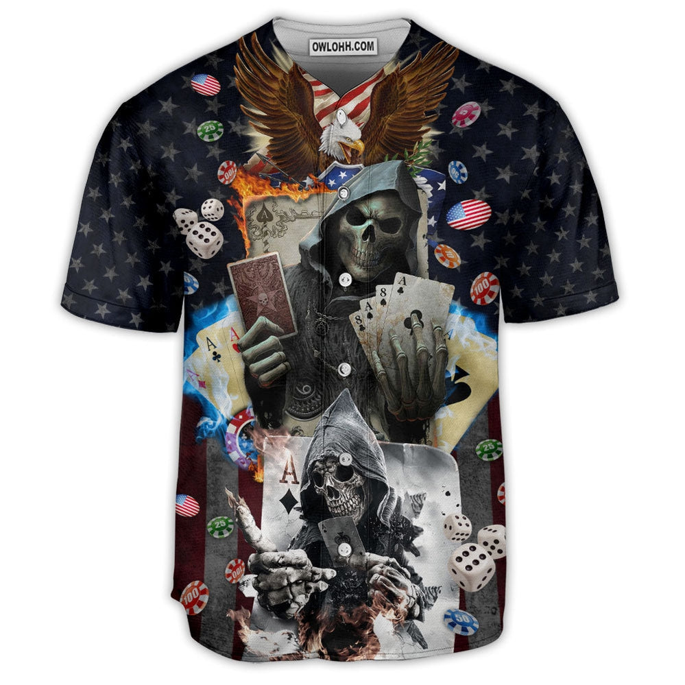 Poker Skull Flame US Flag Independence Day - Baseball Jersey - Chic Loom