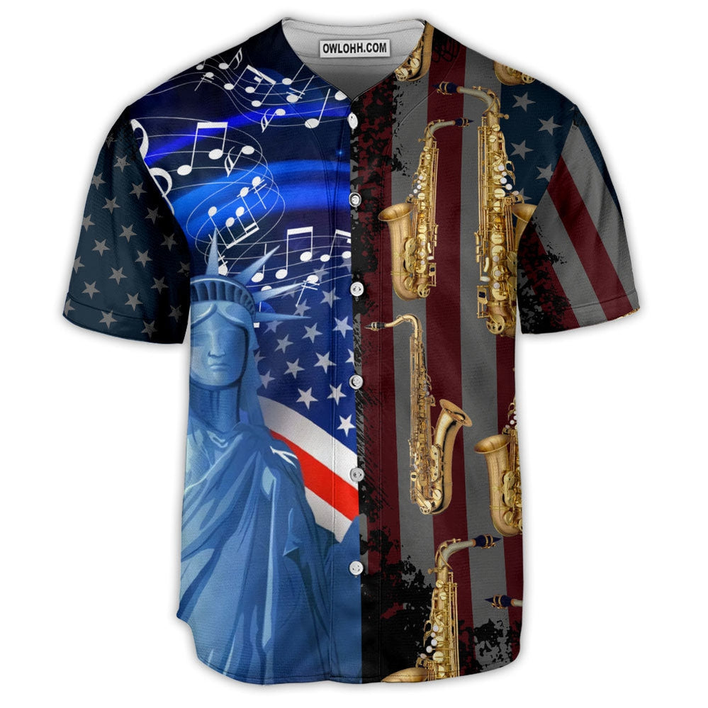 Saxophone Music USA Flag Independence Day - Baseball Jersey