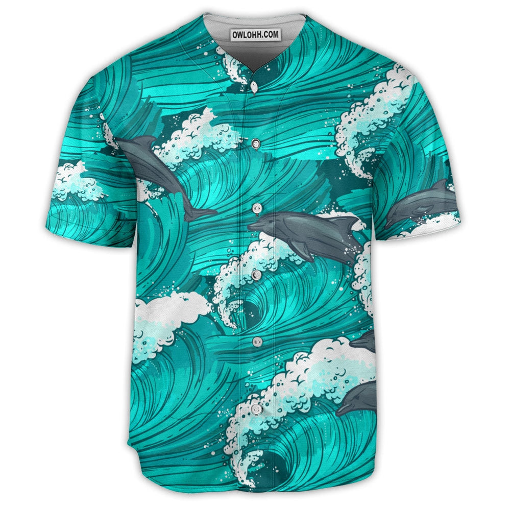 Dolphin With Wave Art Style  - Baseball Jersey
