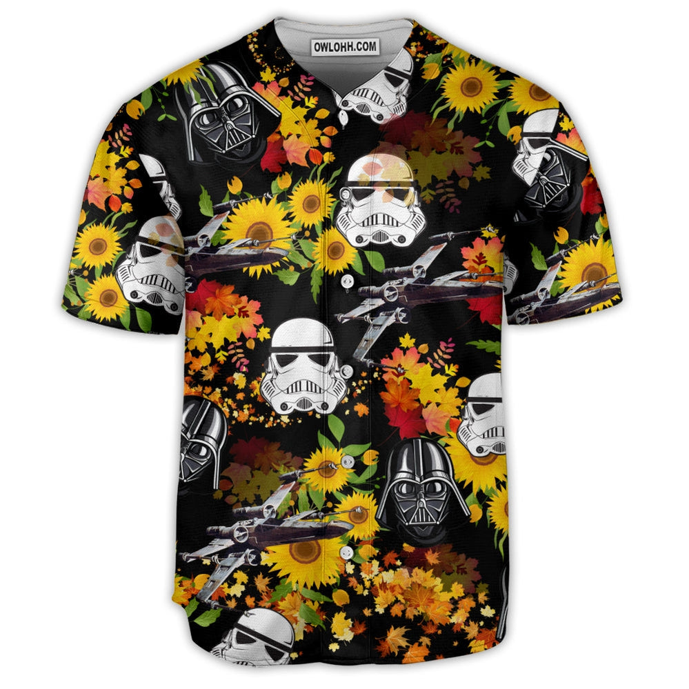Star Wars Darth Vader Stormtrooper Helmet Autumn Wild Sunflowers - Baseball Jersey - Chic Loom
