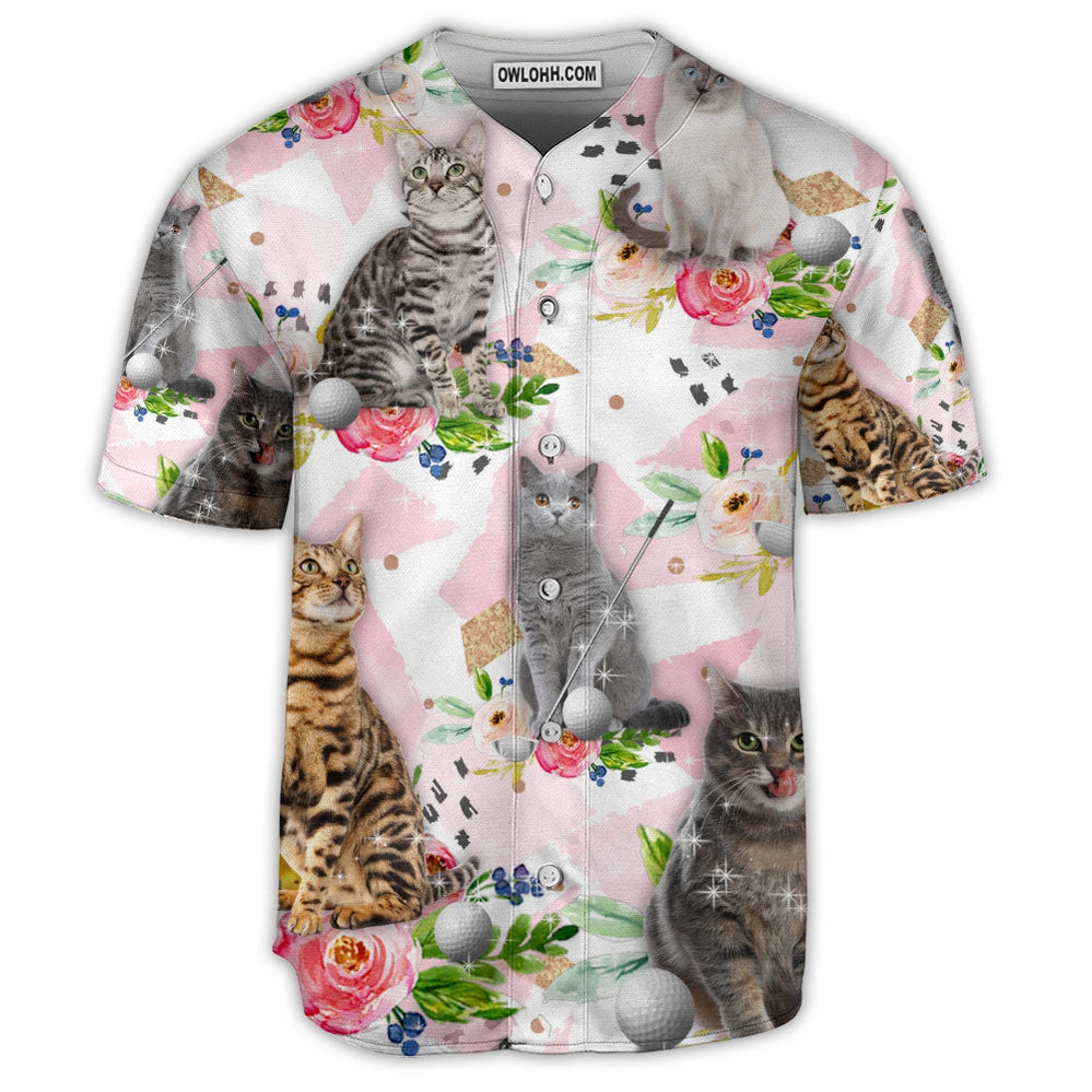 Golf Cat And Flowers Art Style - Baseball Jersey