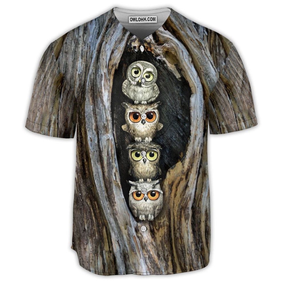 Owl Family Funny Wood Art - Baseball Jersey  - Chic Loom