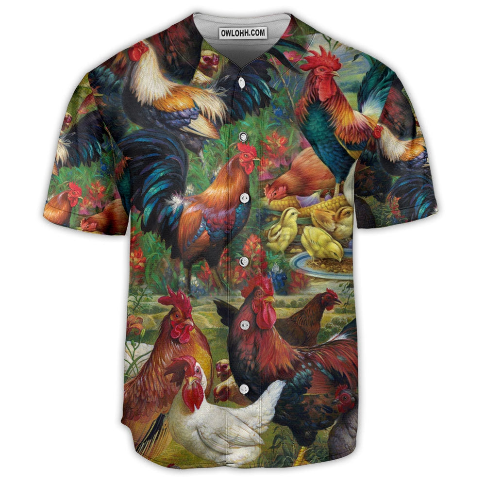 Chicken And Flower Tropical Vibe Art Style - Baseball Jersey