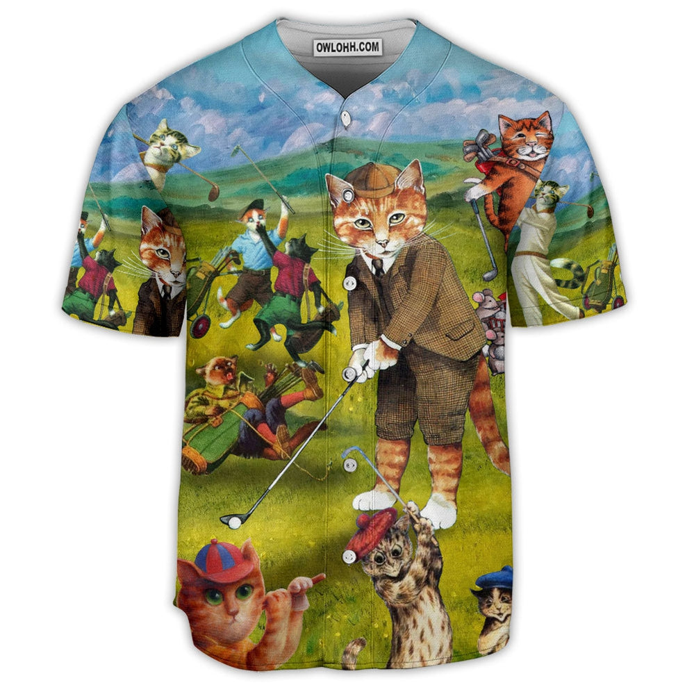 Golf Cat Funny Art Style - Baseball Jersey