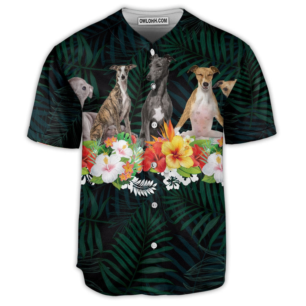 Dog With Tropical Flower Art - Baseball Jersey
