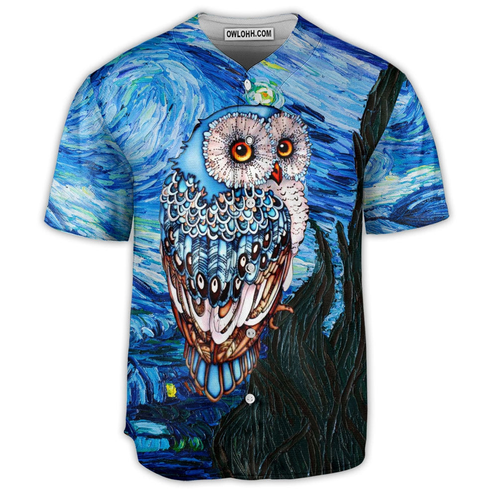 Owl Night Art Starry Night Glass Art - Baseball Jersey  - Chic Loom