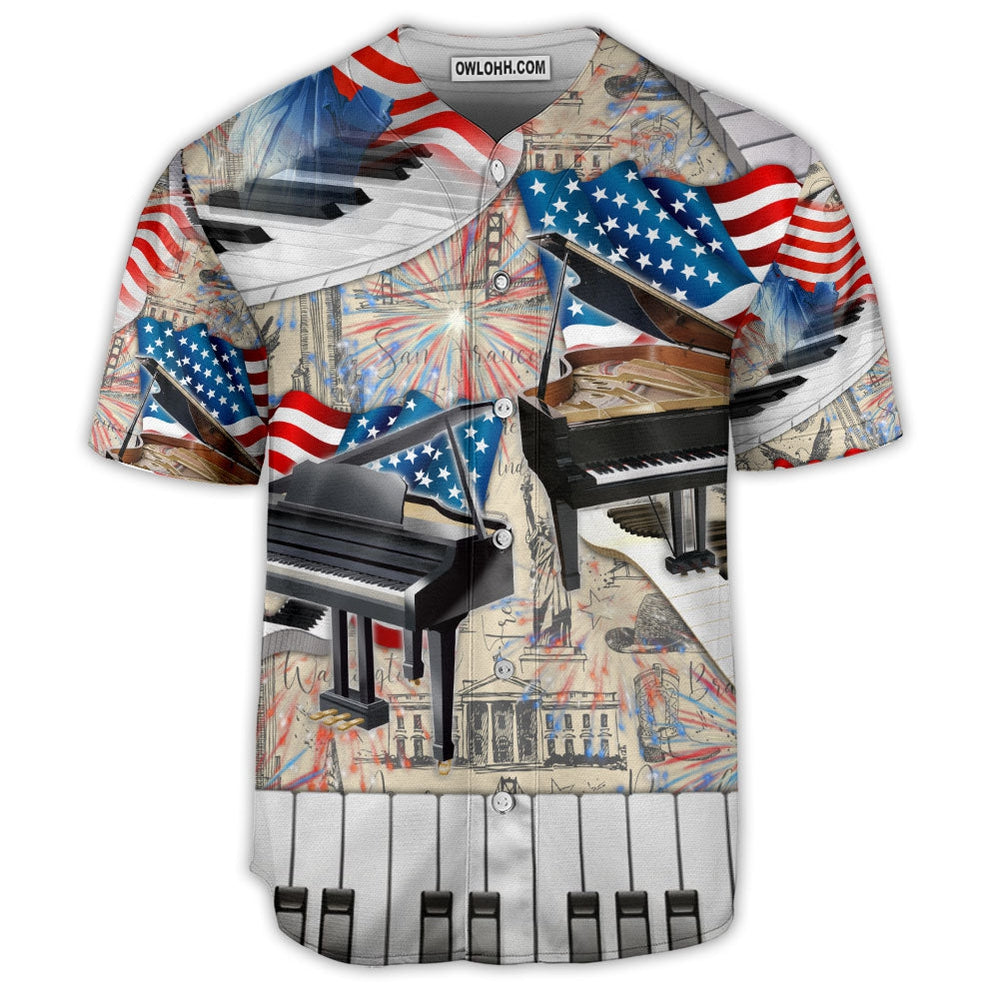 Piano Music US Flag Retro Vibe Art Style - Baseball Jersey