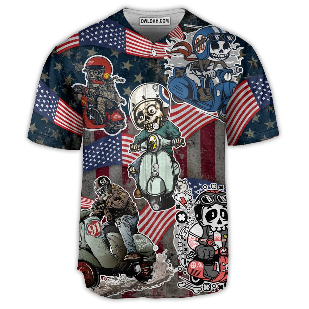 Scooter Skeleton USA Flag Independence Day - Baseball Jersey