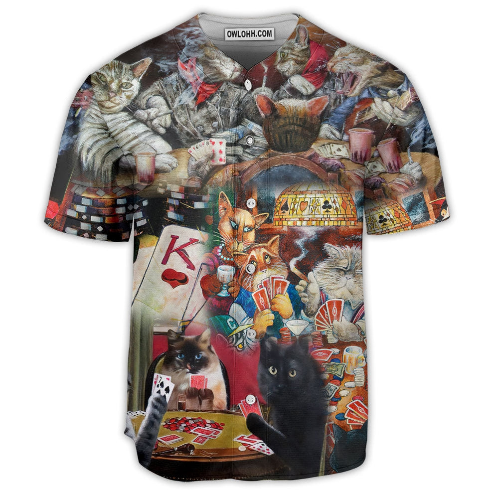 Poker Beautiful Cats Play Poker - Baseball Jersey - Chic Loom
