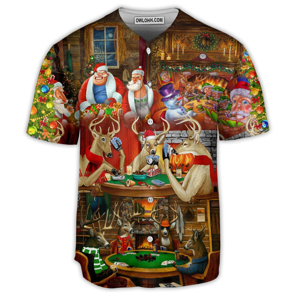 Poker Gambling Santa And Friends Play Poker - Baseball Jersey - Chic Loom