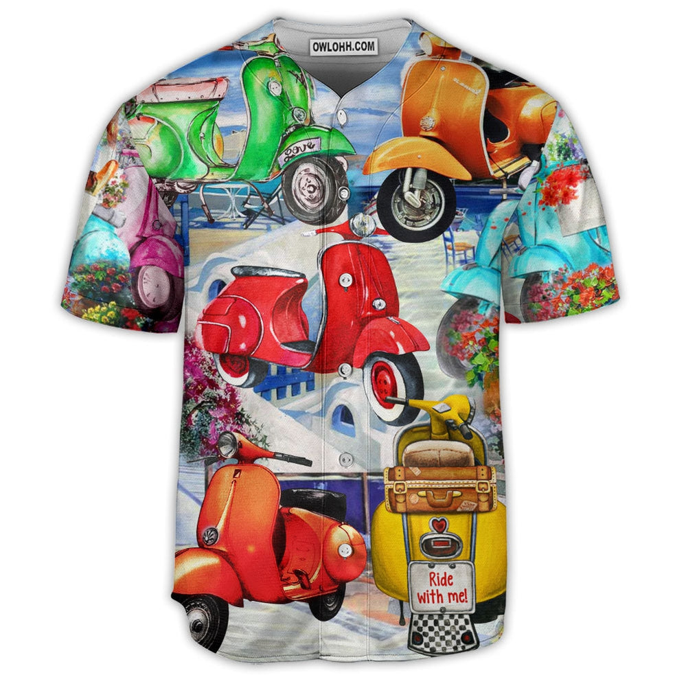 Scooter Chill With Your Scooters By Greece Beach With Flower - Baseball Jersey