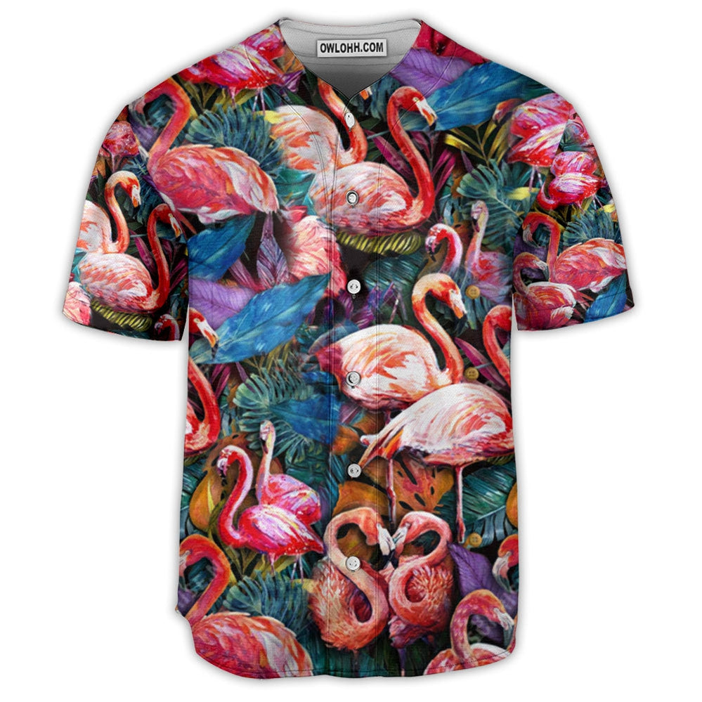 Flamingo And Flower Colorful In Tropical - Baseball Jersey