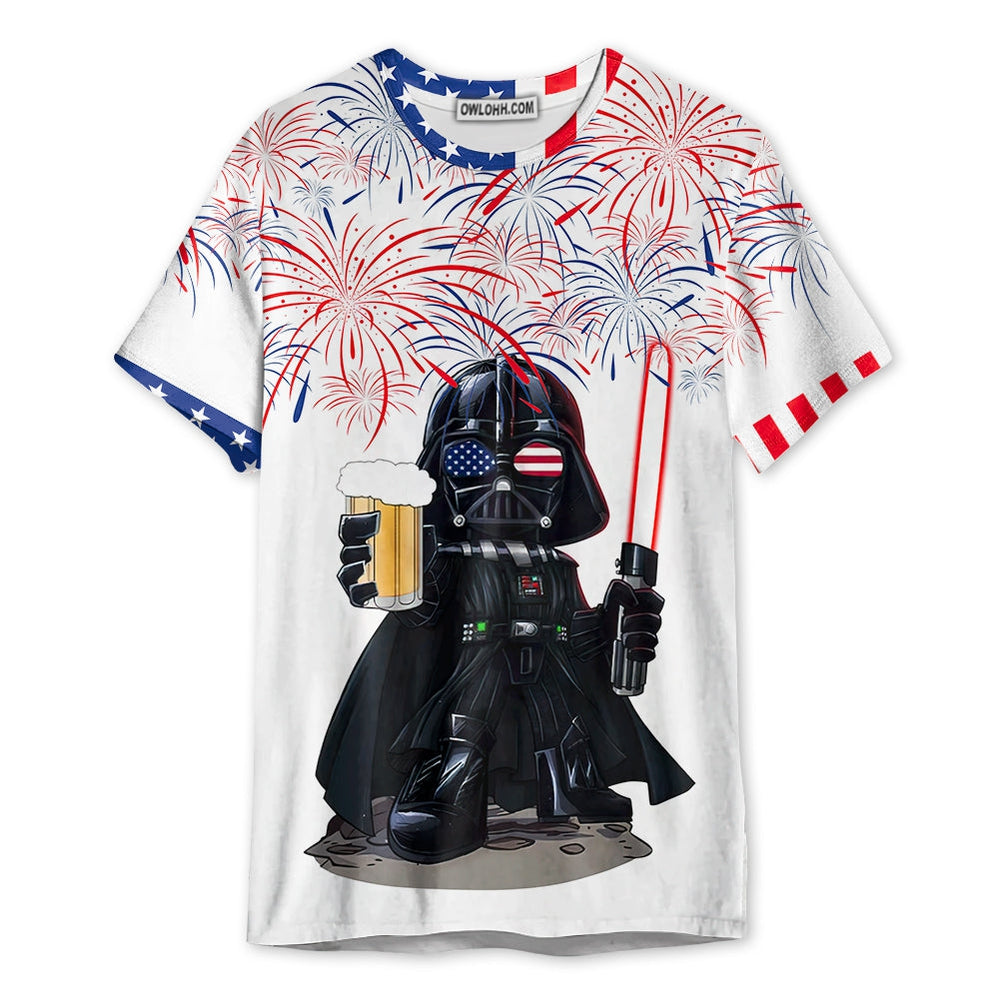 Starwars Independence Day Darth Vader With Beer - Unisex 3D T-shirt - Chic Loom