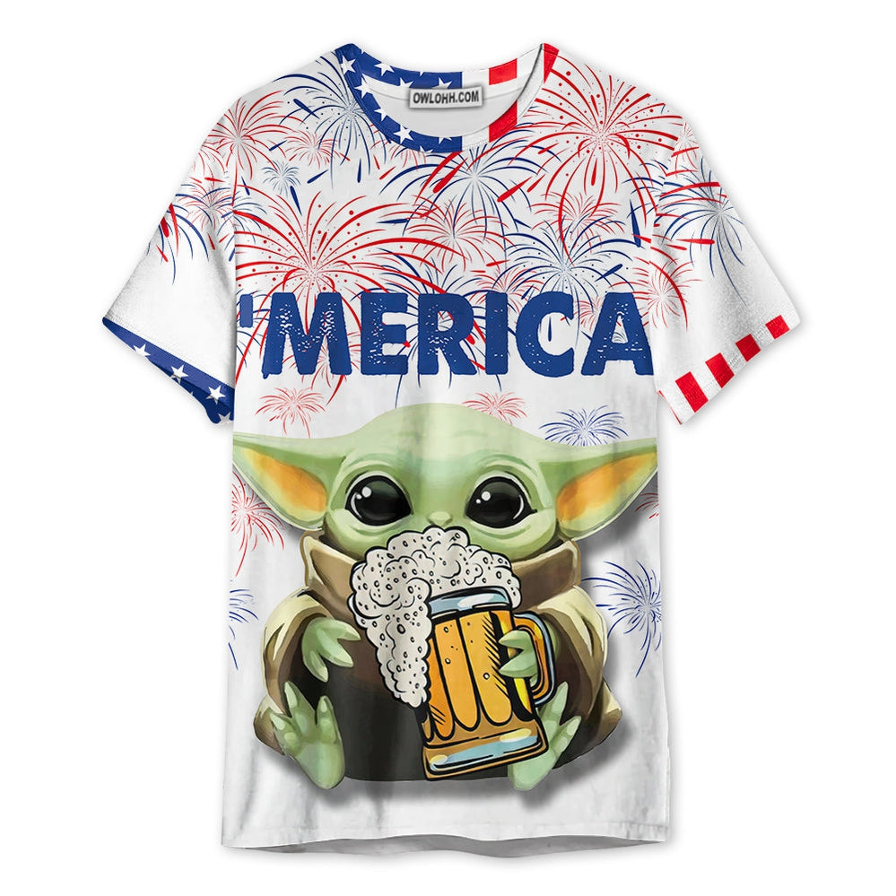 SW Baby Yoda With Beer - Unisex 3D T-shirt - Chic Loom