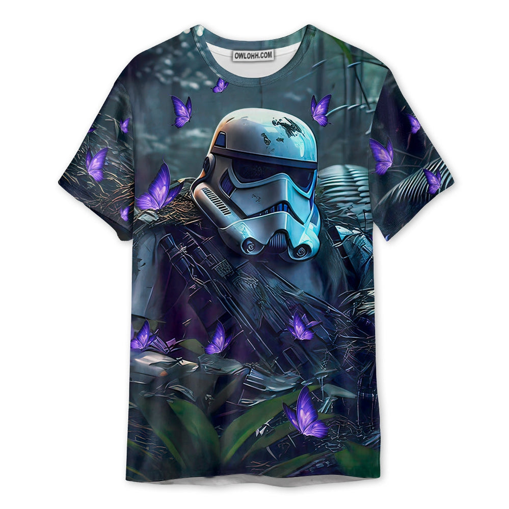 Starwars Stormtrooper In The Jungle With Purple Flowers - Unisex 3D T-shirt - Chic Loom