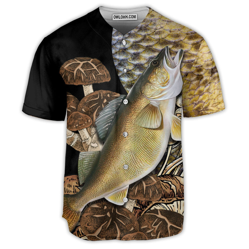 Fishing And Mushroom Art Style - Baseball Jersey