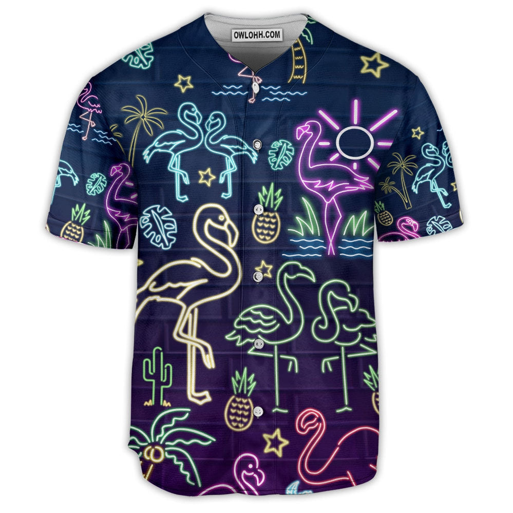 Flamingo Tall And Dream Neon Pink Style - Baseball Jersey