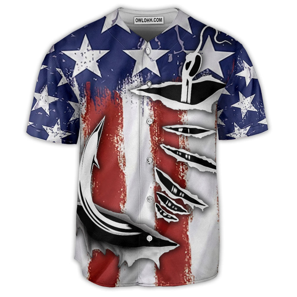 Fishing American US Flag Style - Baseball Jersey