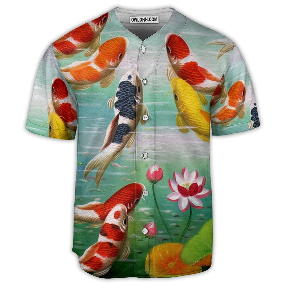 Fishing Koi And Lotus Art- Baseball Jersey