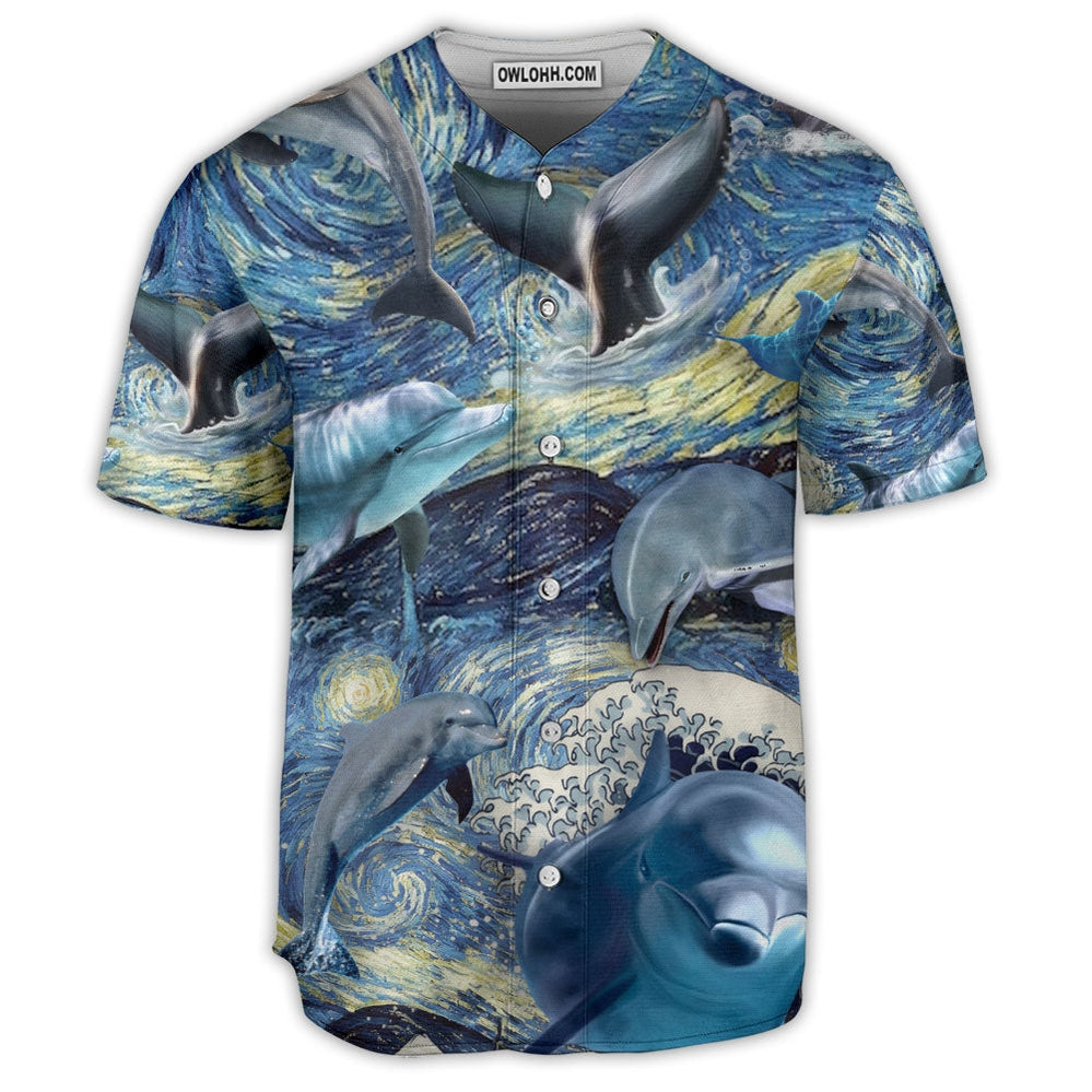 Dolphin And The Moon Art Starry Night  - Baseball Jersey