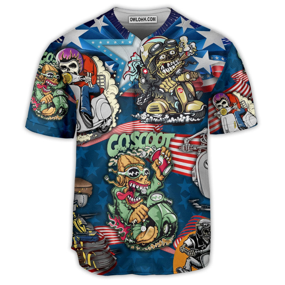 Scooter And Skull USA Flag - Baseball Jersey