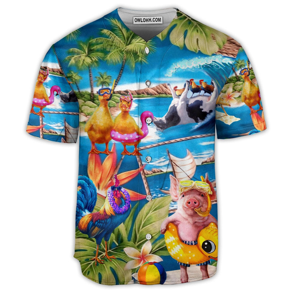 Chicken Animal Aloha On The Beach - Baseball Jersey