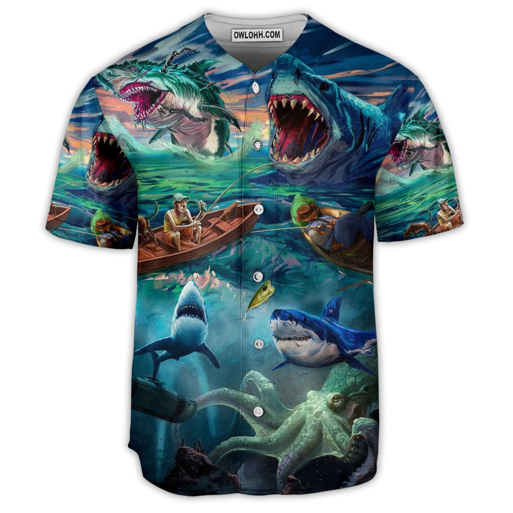 Fishing Shark Art Big Waves - Baseball Jersey