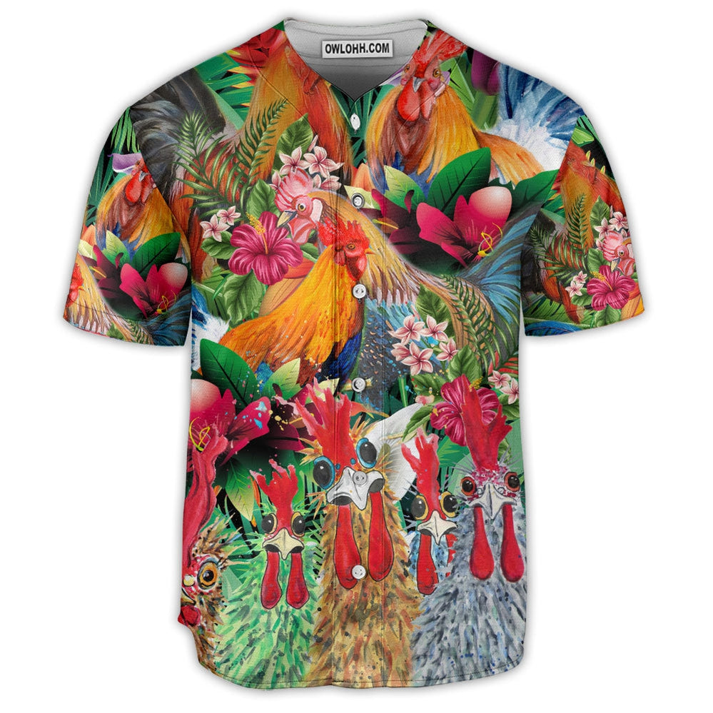 Chicken And Flower Tropical Vibe - Baseball Jersey