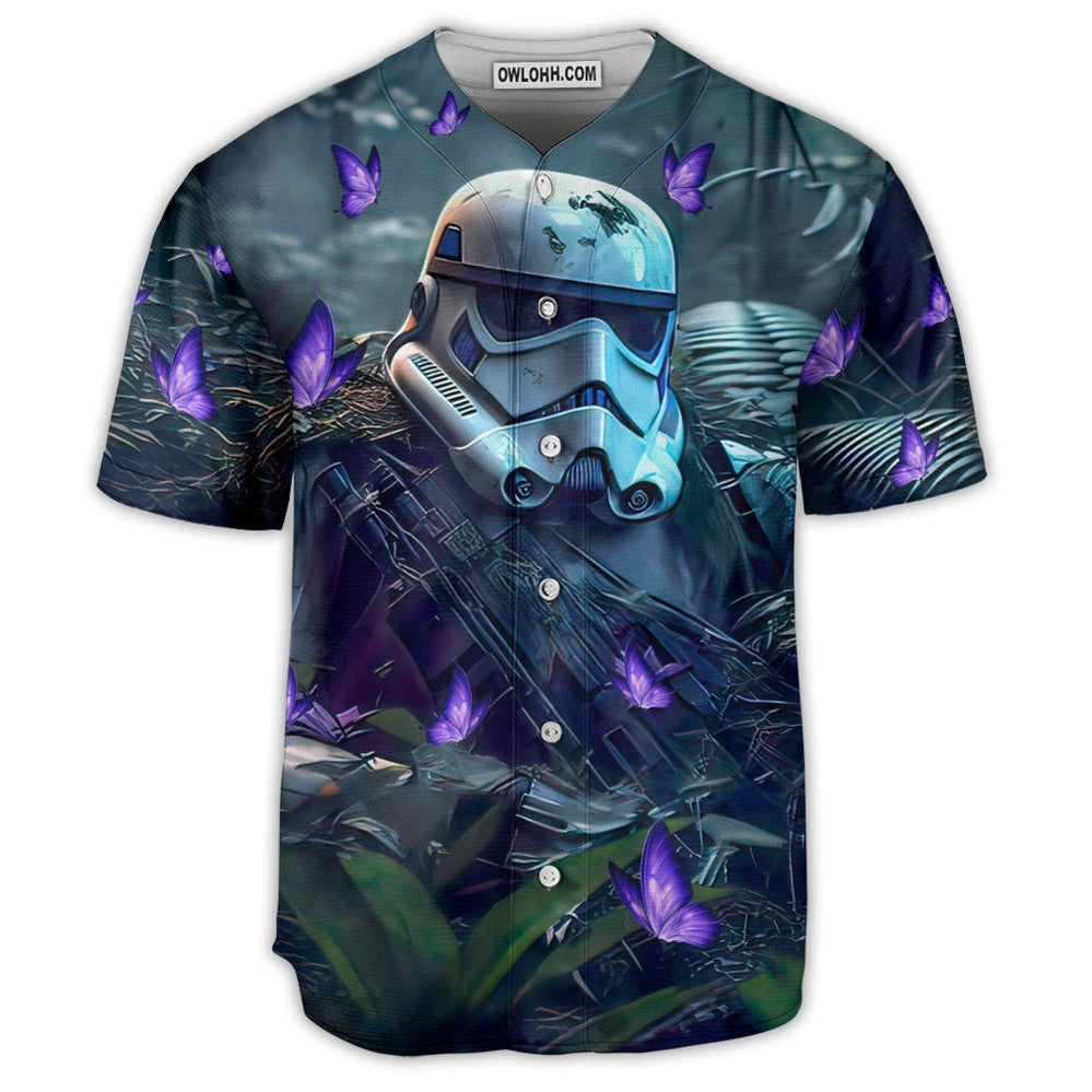 Starwars Stormtrooper In The Jungle With Purple Flowers - Baseball Jersey - Chic Loom