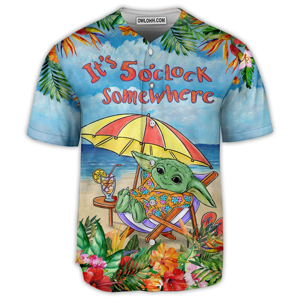 SW Baby Yoda In The Beach It’s 5 O’clock Somewhere Print - Baseball Jersey - Chic Loom