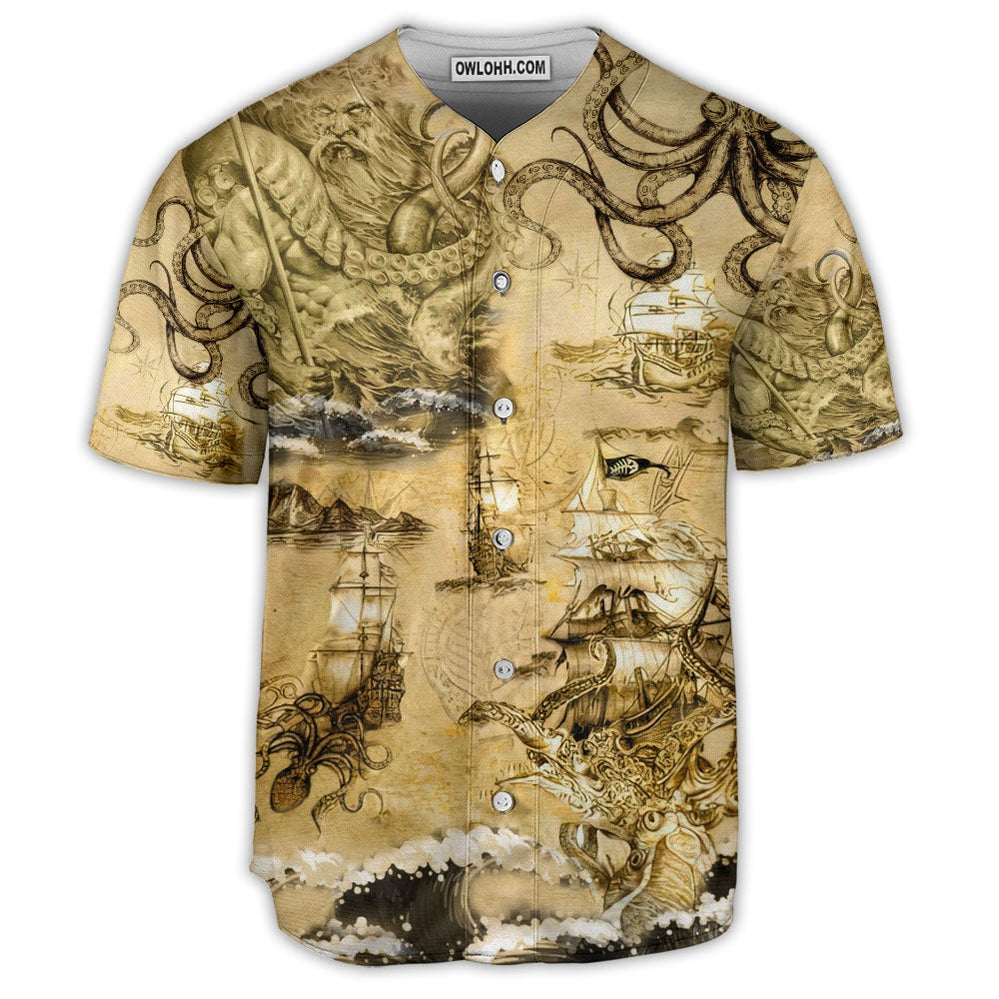 Octopus Sea Map Vintage Art - Baseball Jersey  - Chic Loom