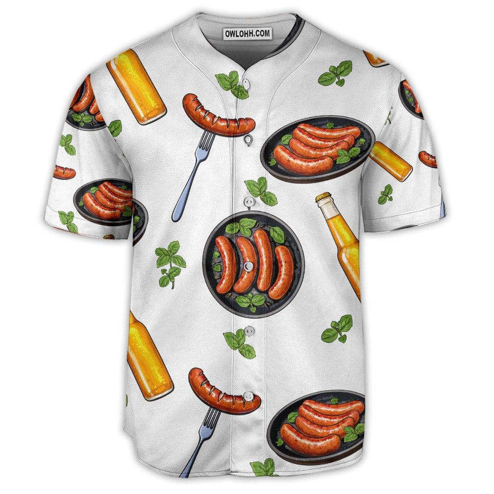 Food Sausage And Beer Lover Art Style - Baseball Jersey