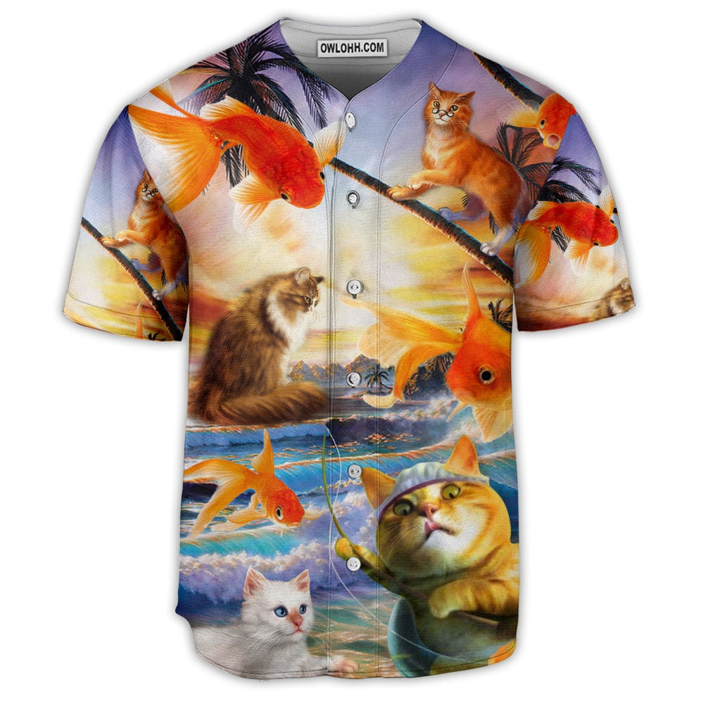 Fishing Fish And Cat On The Beach - Baseball Jersey