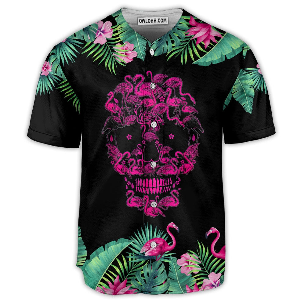 Flamingo Skull Loves Summer Tropical - Baseball Jersey