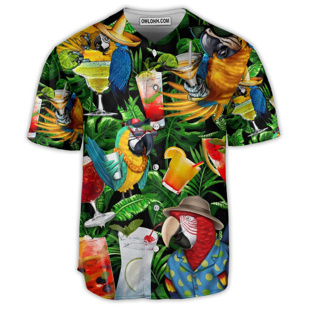 Parrot With Cocktails Tropical Art - Baseball Jersey  - Chic Loom