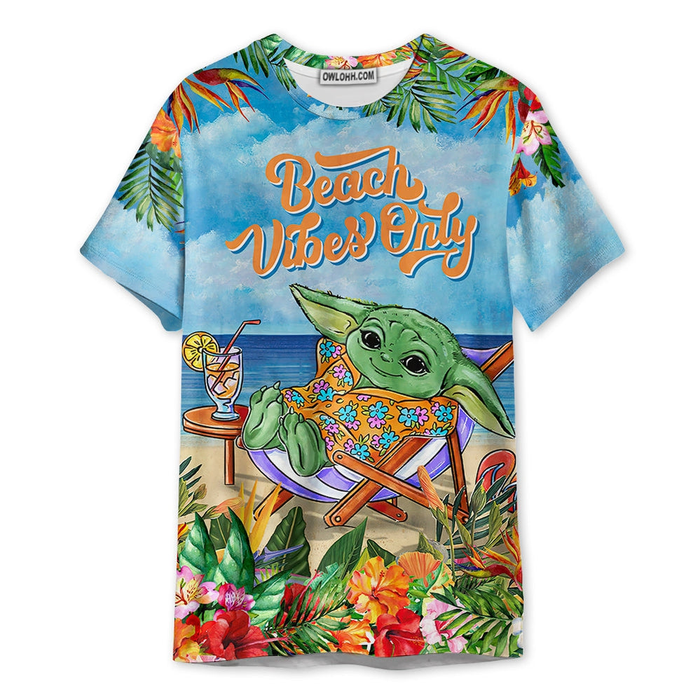 SW Cartoon Baby Yoda Beach Vibes Only - Unisex 3D T-shirt - Chic Loom