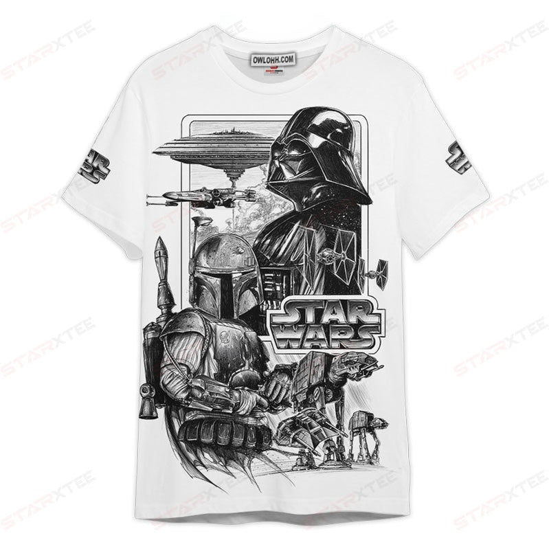 Star Wars Darth Vader Black and White Gift For Fans Unisex 3D T-shirt - Chic Loom