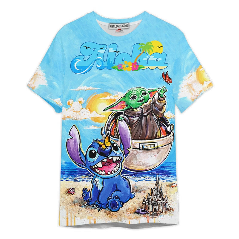 Star Wars Stitch And Baby Yoda Summer Gift For Fans Unisex 3D T-shirt - Chic Loom