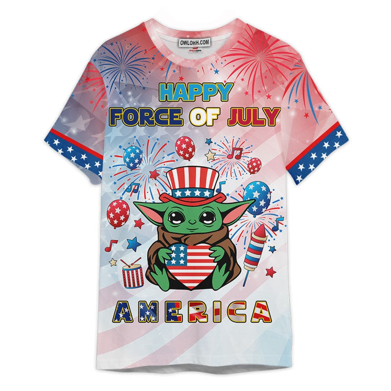 Star Wars Baby Yoda Happy Force Of July America Gift For Fans Unisex 3D T-shirt - Chic Loom