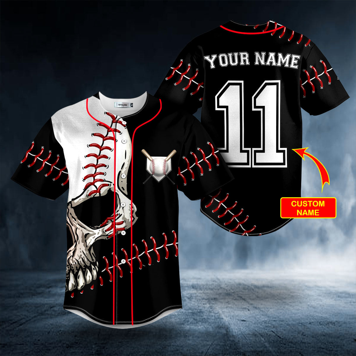 11 Walk-Off Ball N Skull Custom Baseball Jersey
