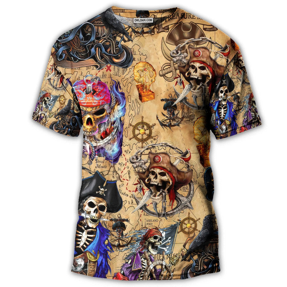 Skull Pirate Hunting Treasure Map - 3D T-shirt - Chic Loom