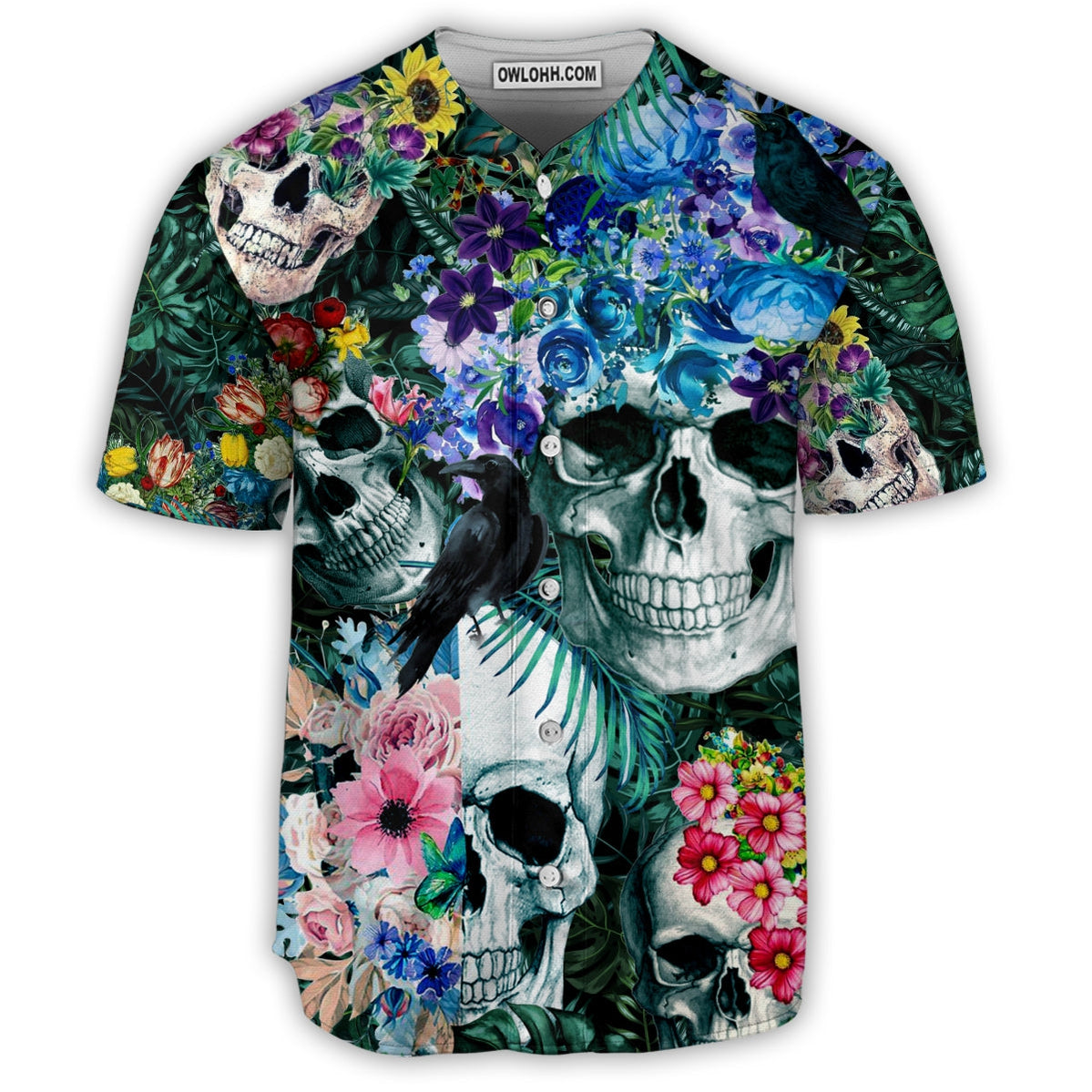 Skull Love Flowers Smile Happy - Baseball Jersey - Chic Loom