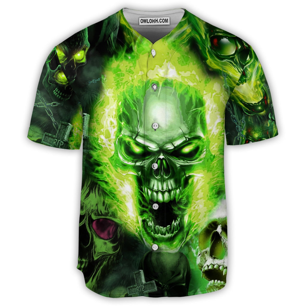Skull Green Fear No Man - Baseball Jersey - Chic Loom