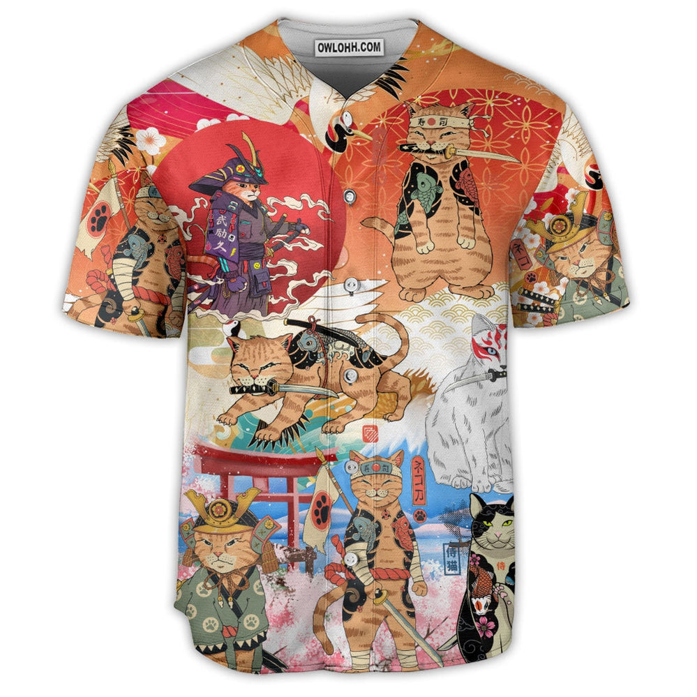 Samurai Cat Funny Art Japanese - Baseball Jersey