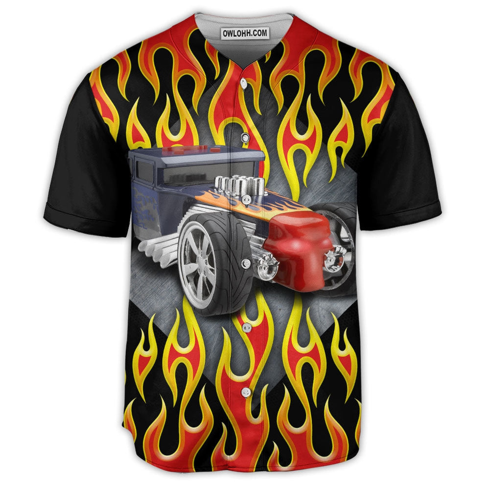 Hot Rod With Flame - Baseball Jersey  - Chic Loom