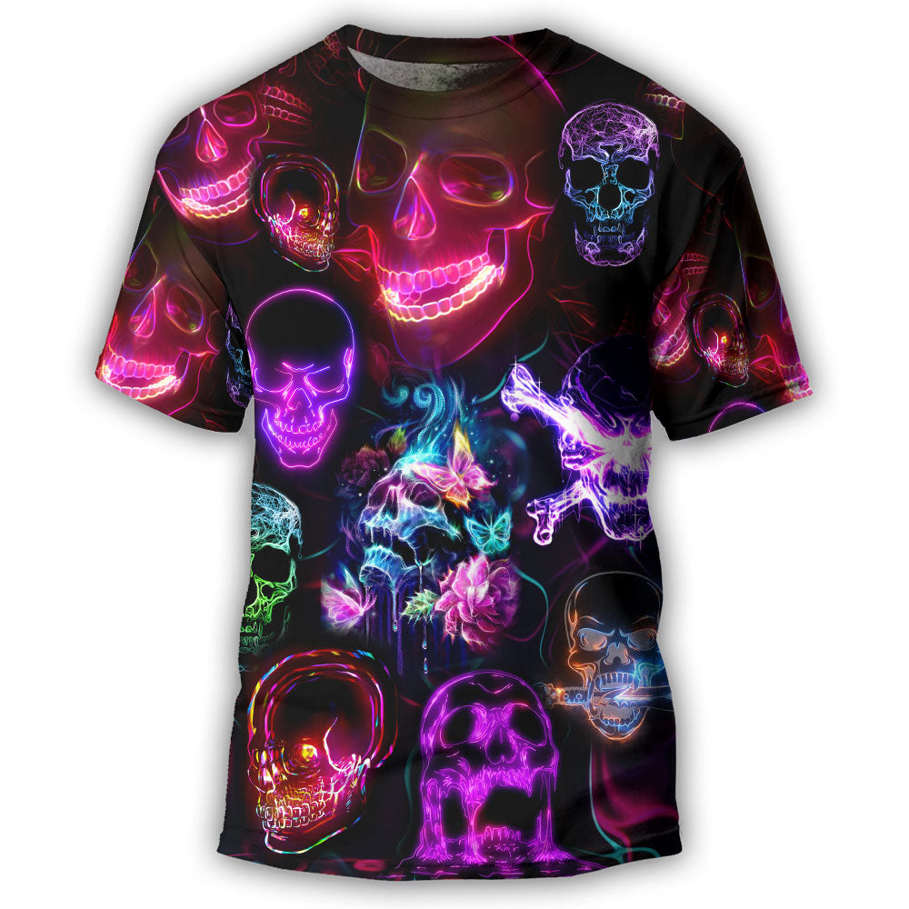 Skull Neon Art Happy Holiday - 3D T-shirt - Chic Loom