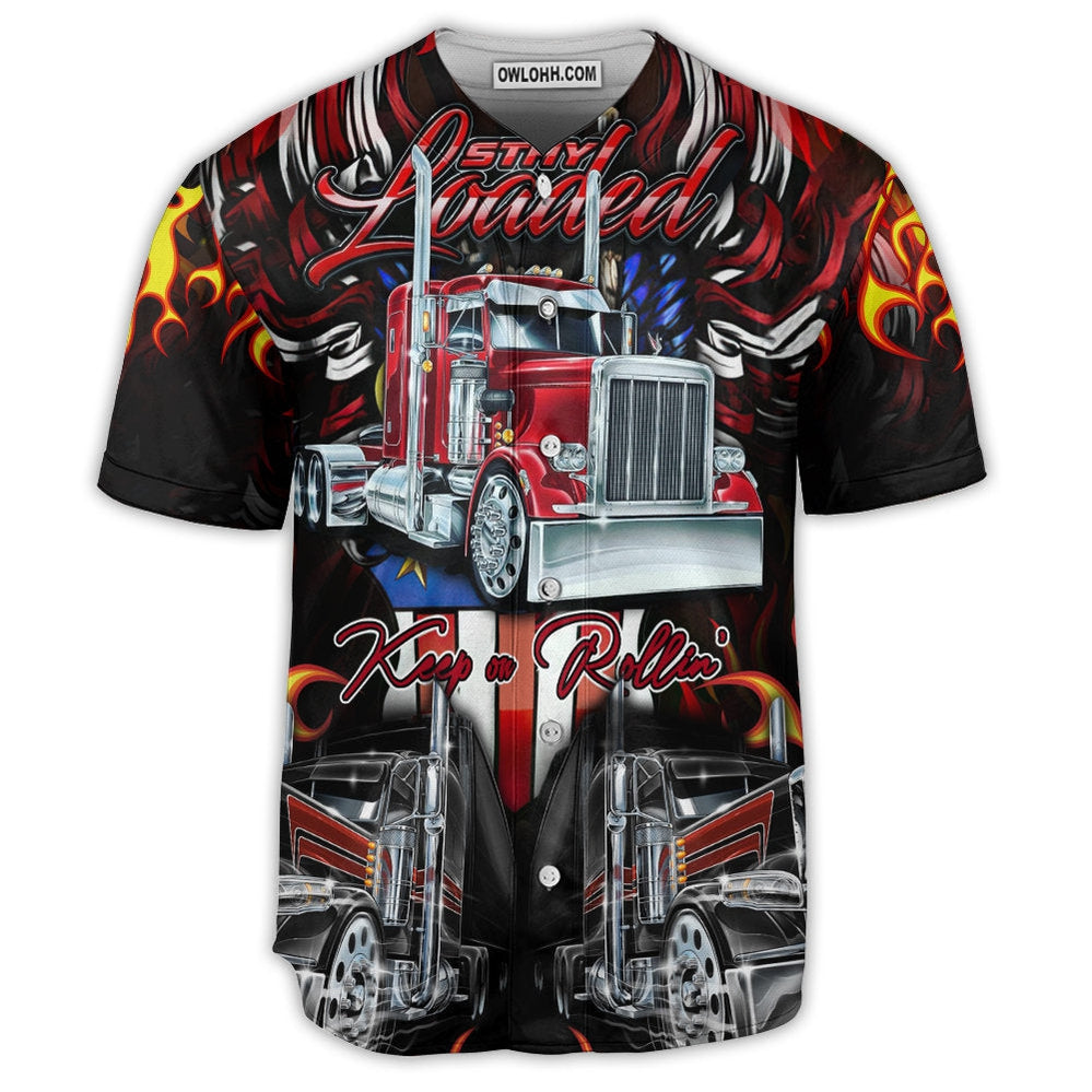 Truck Keep On Rolling Truckers In Fire - Baseball Jersey  - Chic Loom