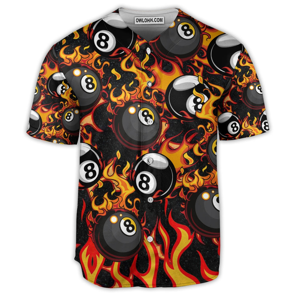 Billiard Eight Ball Burning With Fire Flames - Baseball Jersey  - Chic Loom