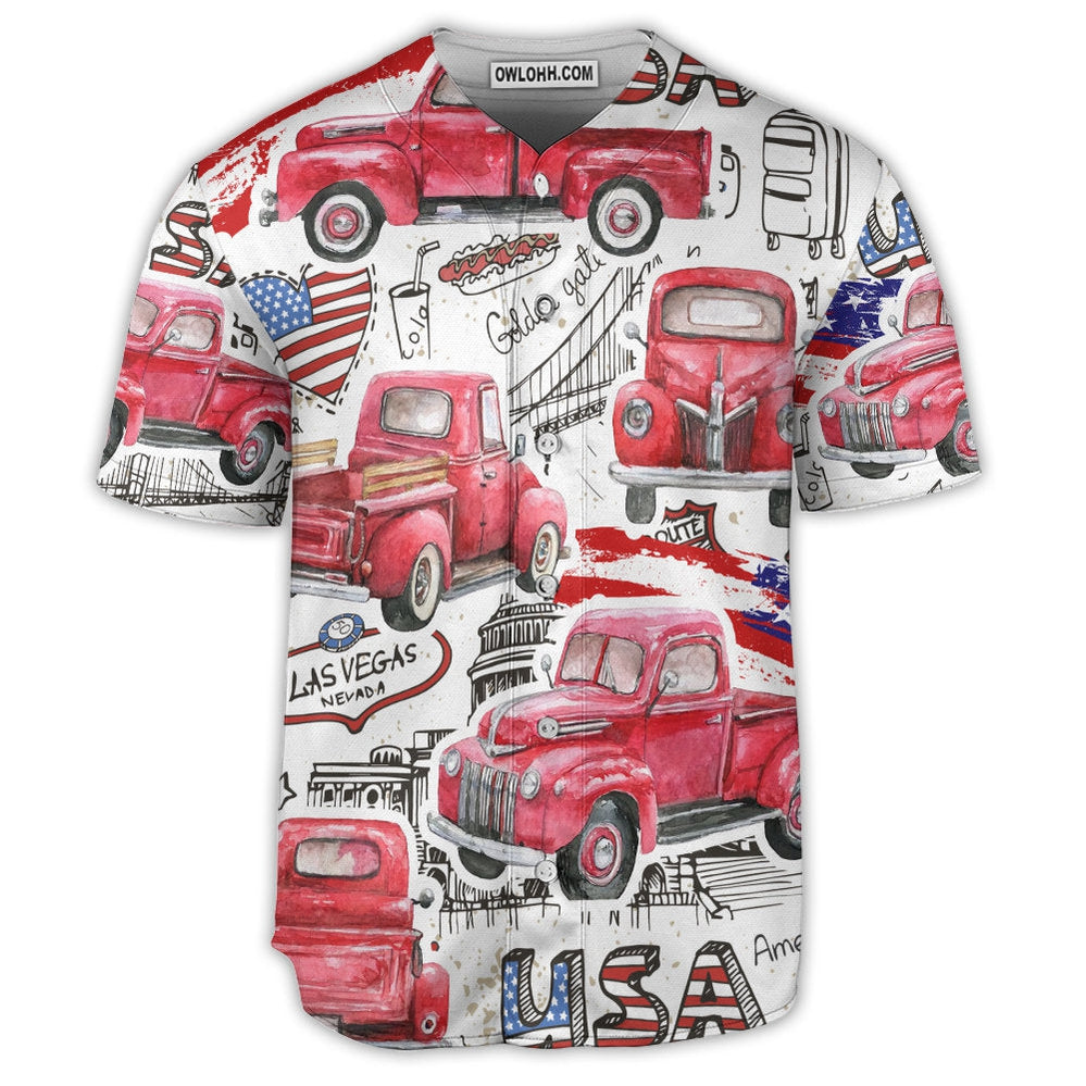 Truck Red USA Flag Independence Day - Baseball Jersey  - Chic Loom