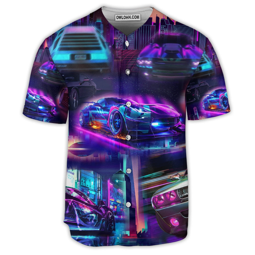 Car Love Racing Car In The Neon City Style - Baseball Jersey  - Chic Loom